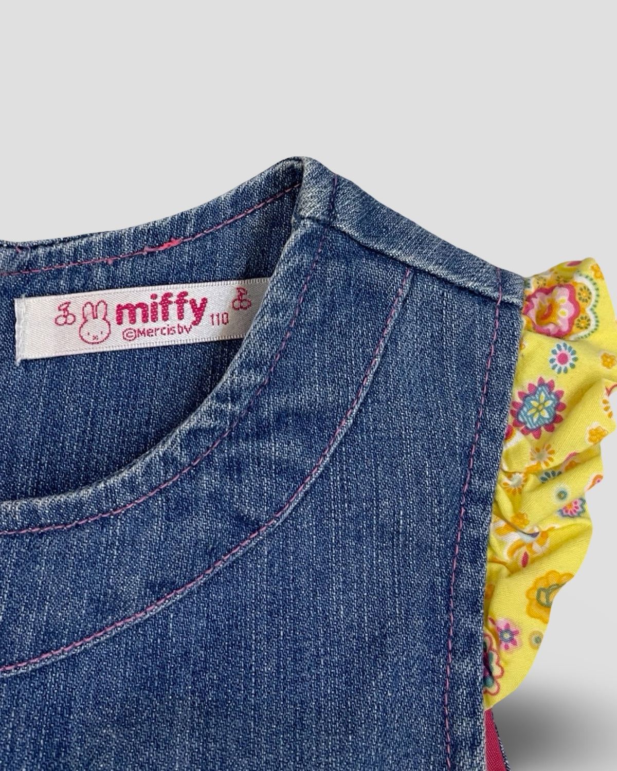 Miffy denim & plaid ruffled dress