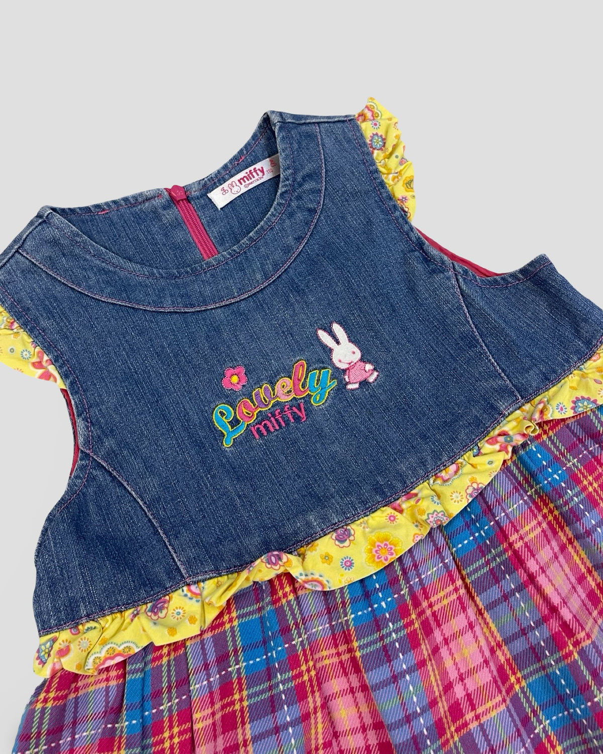 Miffy denim & plaid ruffled dress