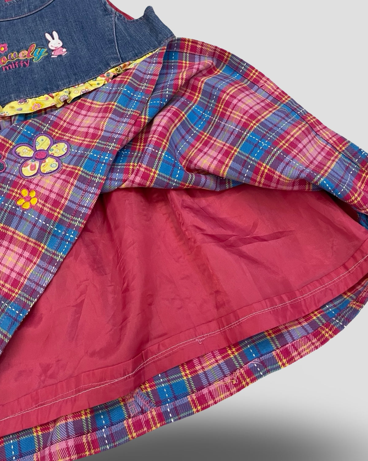 Miffy denim & plaid ruffled dress