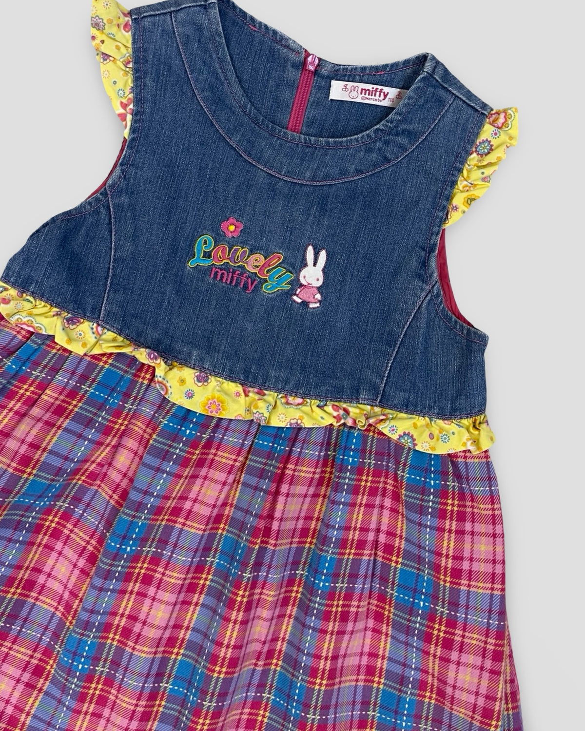 Miffy denim & plaid ruffled dress