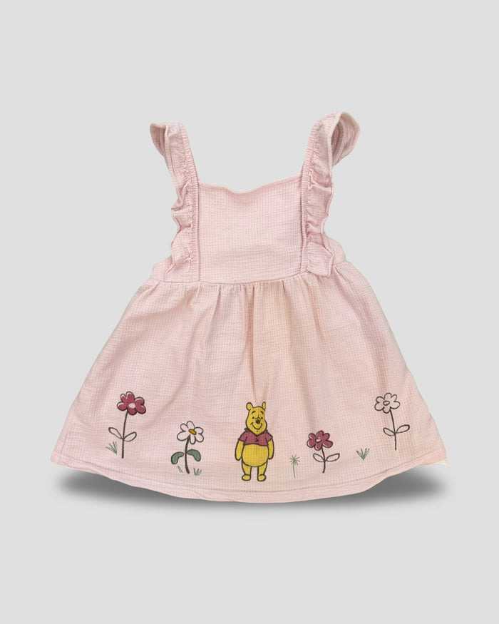 Pink waffle knit flower pooh dress