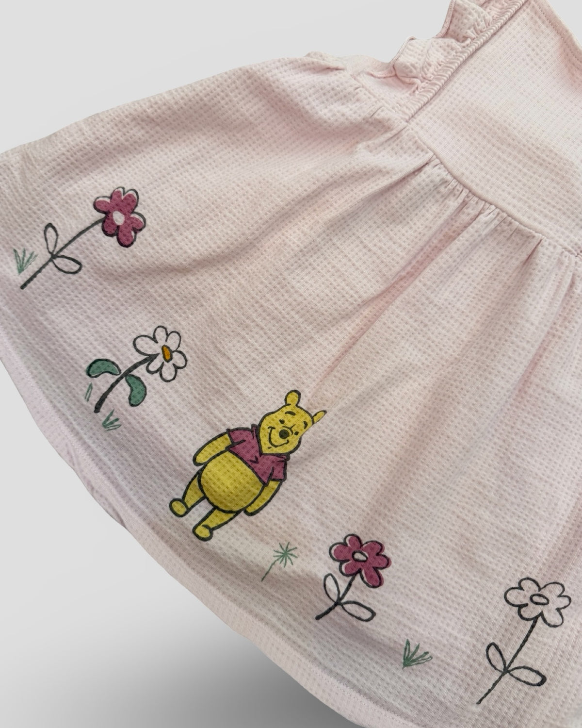 Pink waffle knit flower pooh dress