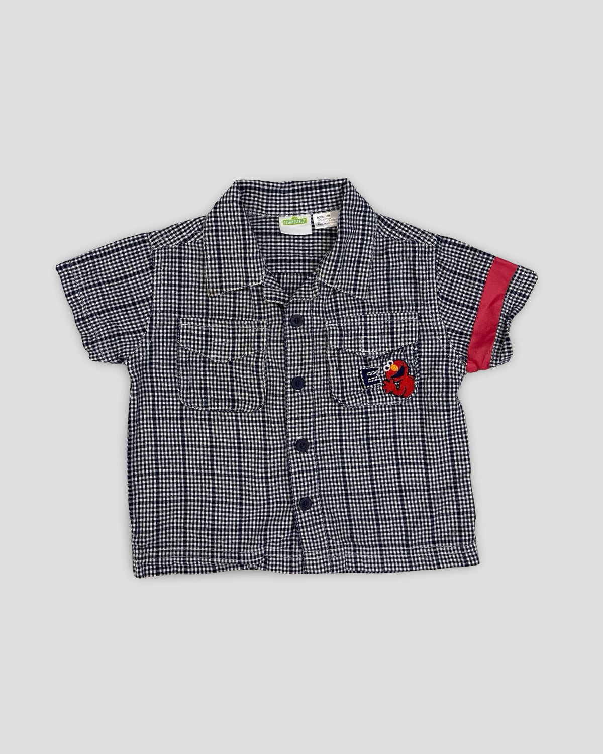 VINTAGE 2003 sesame street elmo gingham pocket button-up shirt
