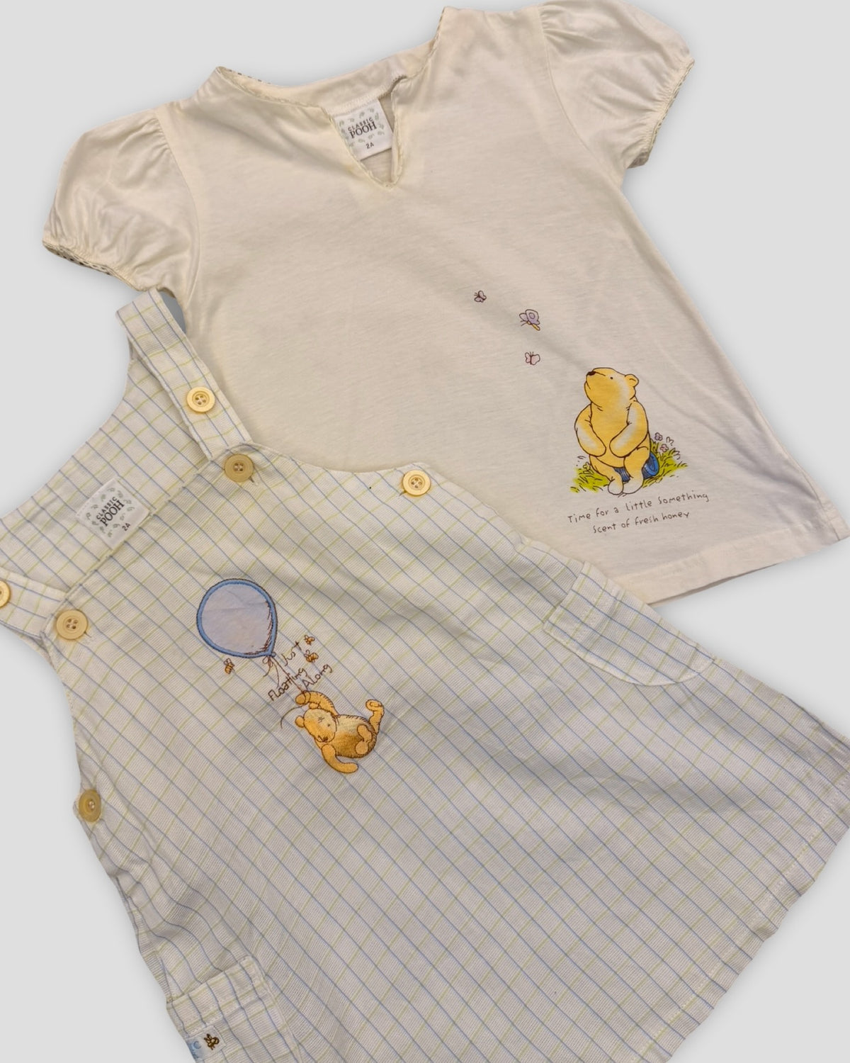 Classic pooh plaid overall dress & ruffle tee set
