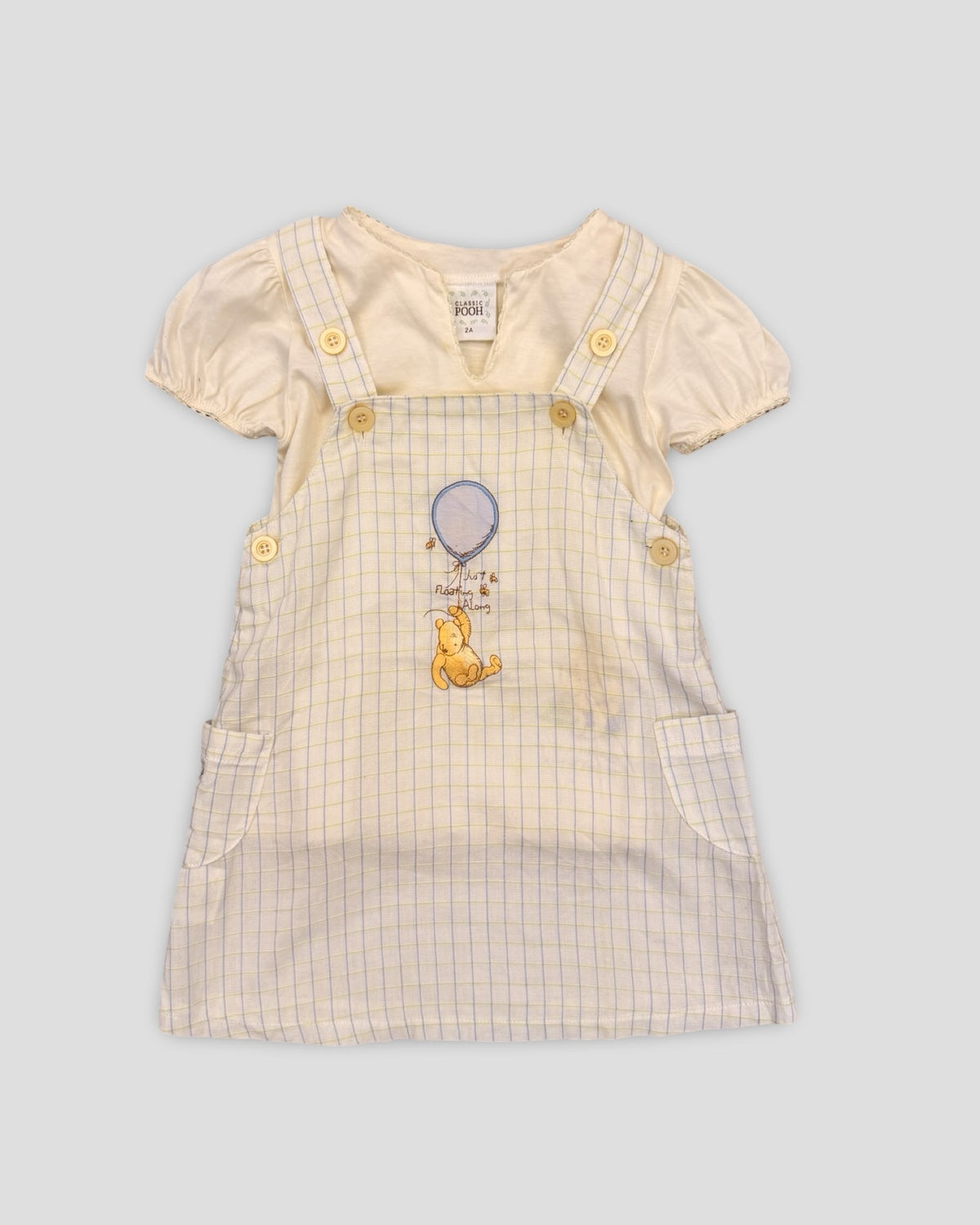 Classic pooh plaid overall dress & ruffle tee set