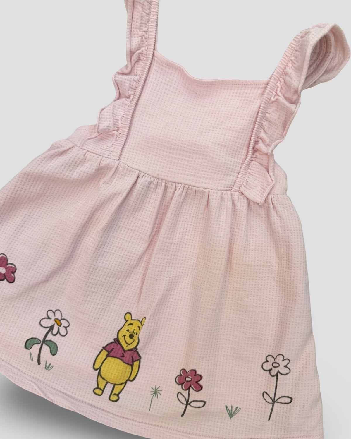 Pink waffle knit flower pooh dress