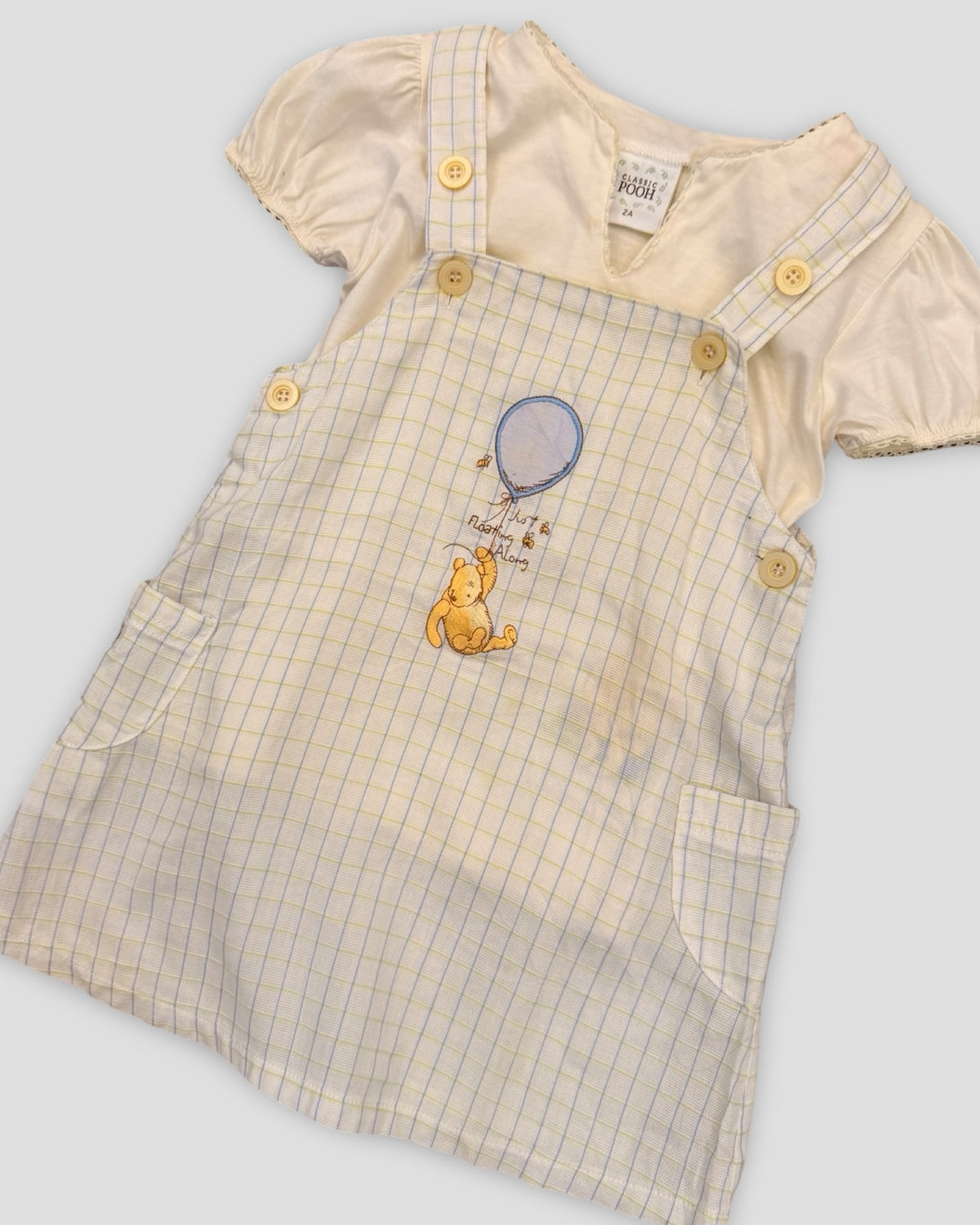 Classic pooh plaid overall dress & ruffle tee set