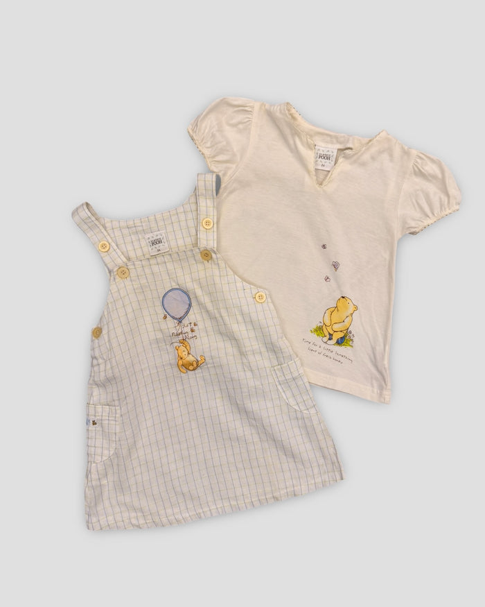 Classic pooh plaid overall dress & ruffle tee set