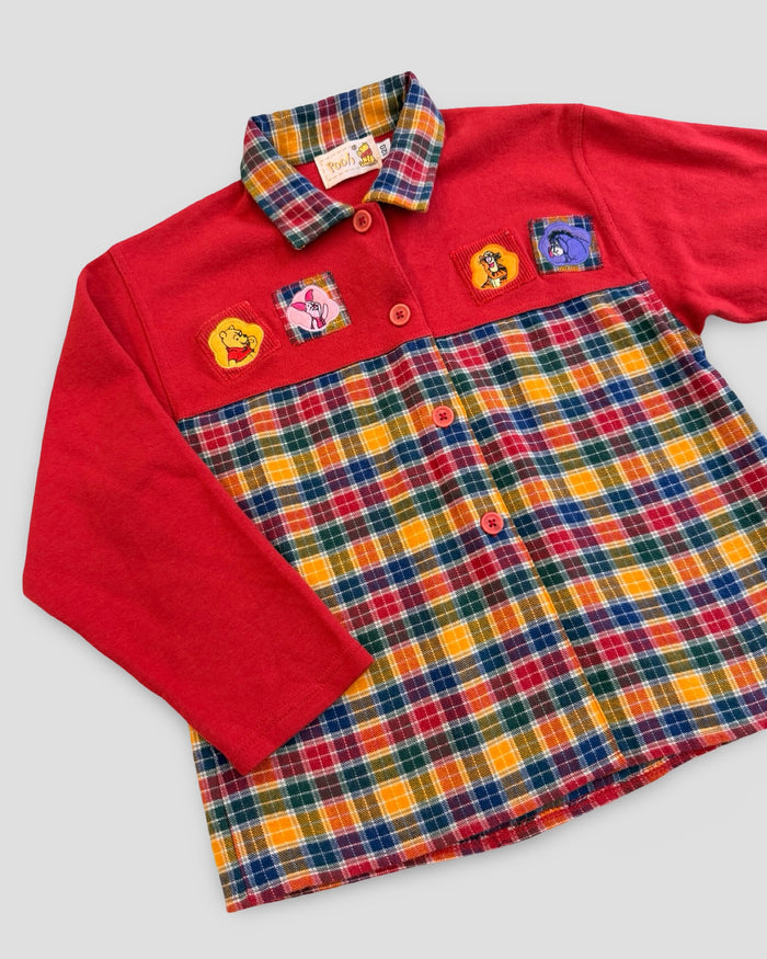 VINTAGE disney pooh & friends colorblock plaid button-up shirt