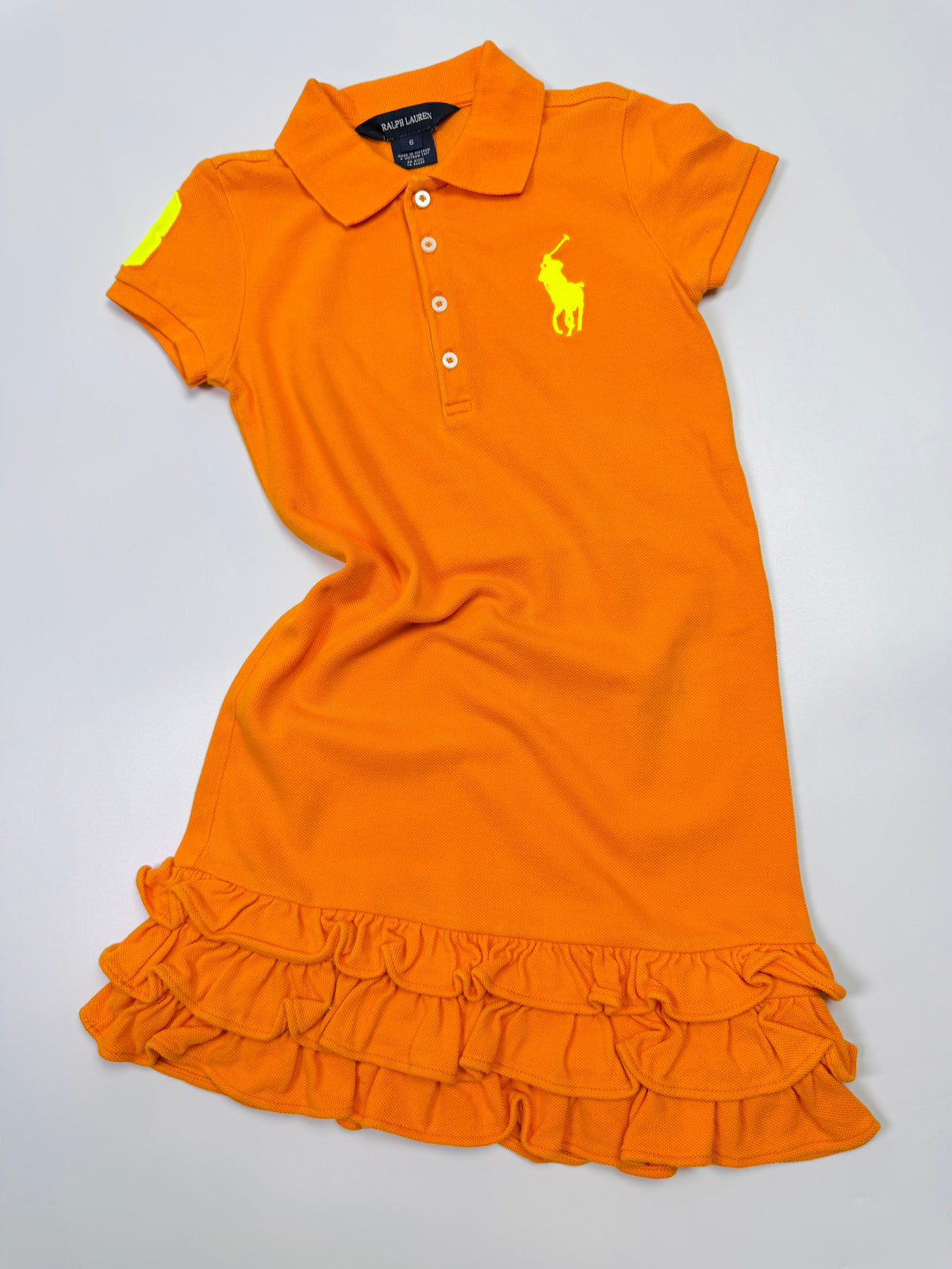 Ralph Lauren Orange Polo Dress with Tiered Ruffle Skirt