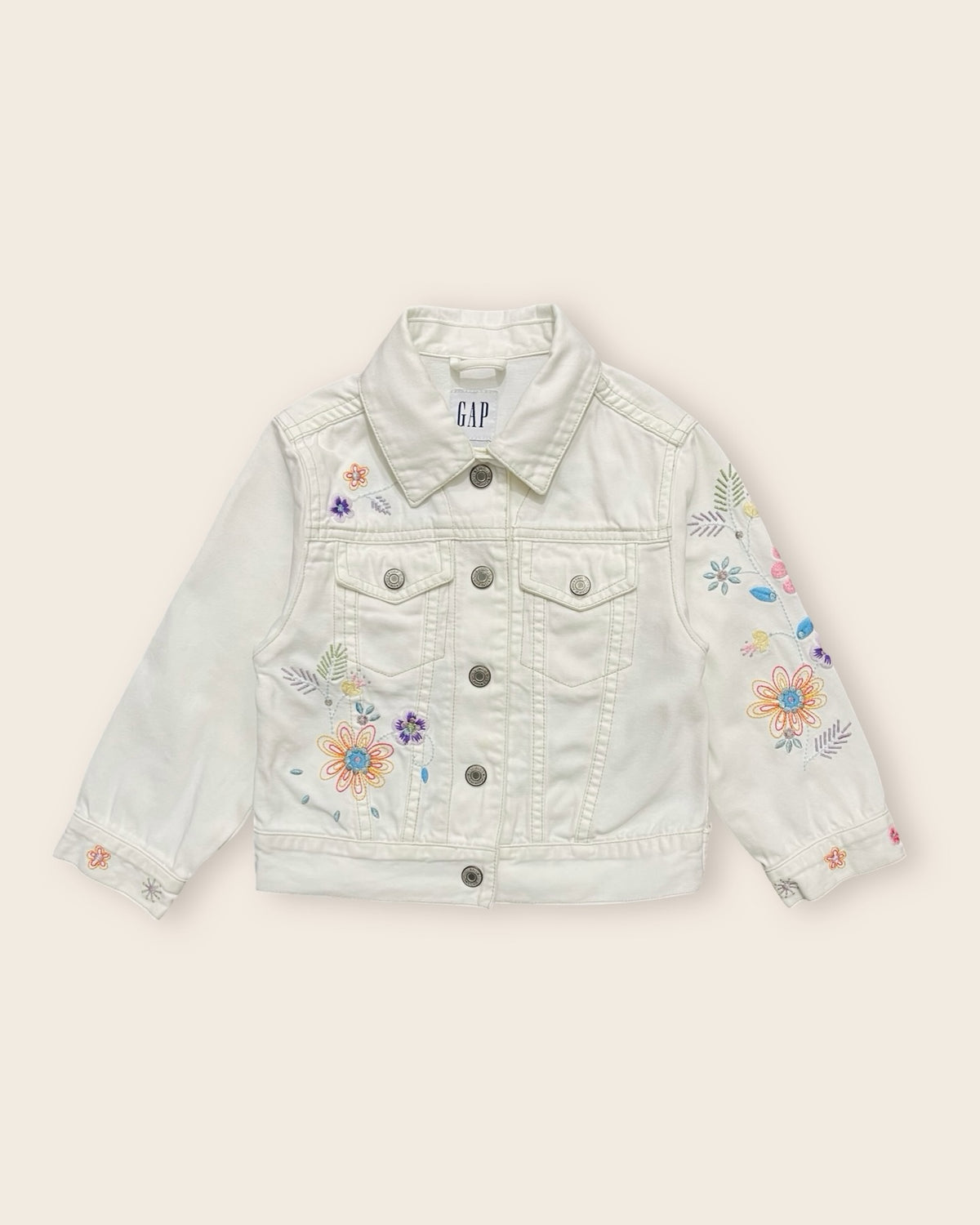Gap embroidered white denim jacket