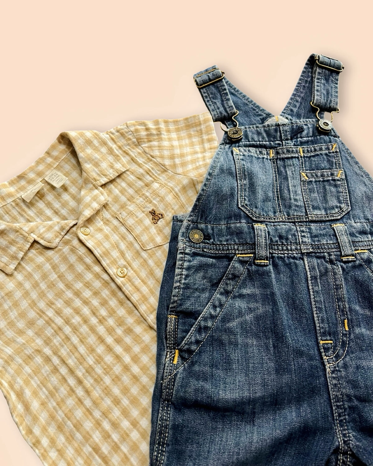 Gap denim overalls with gingham button-down set