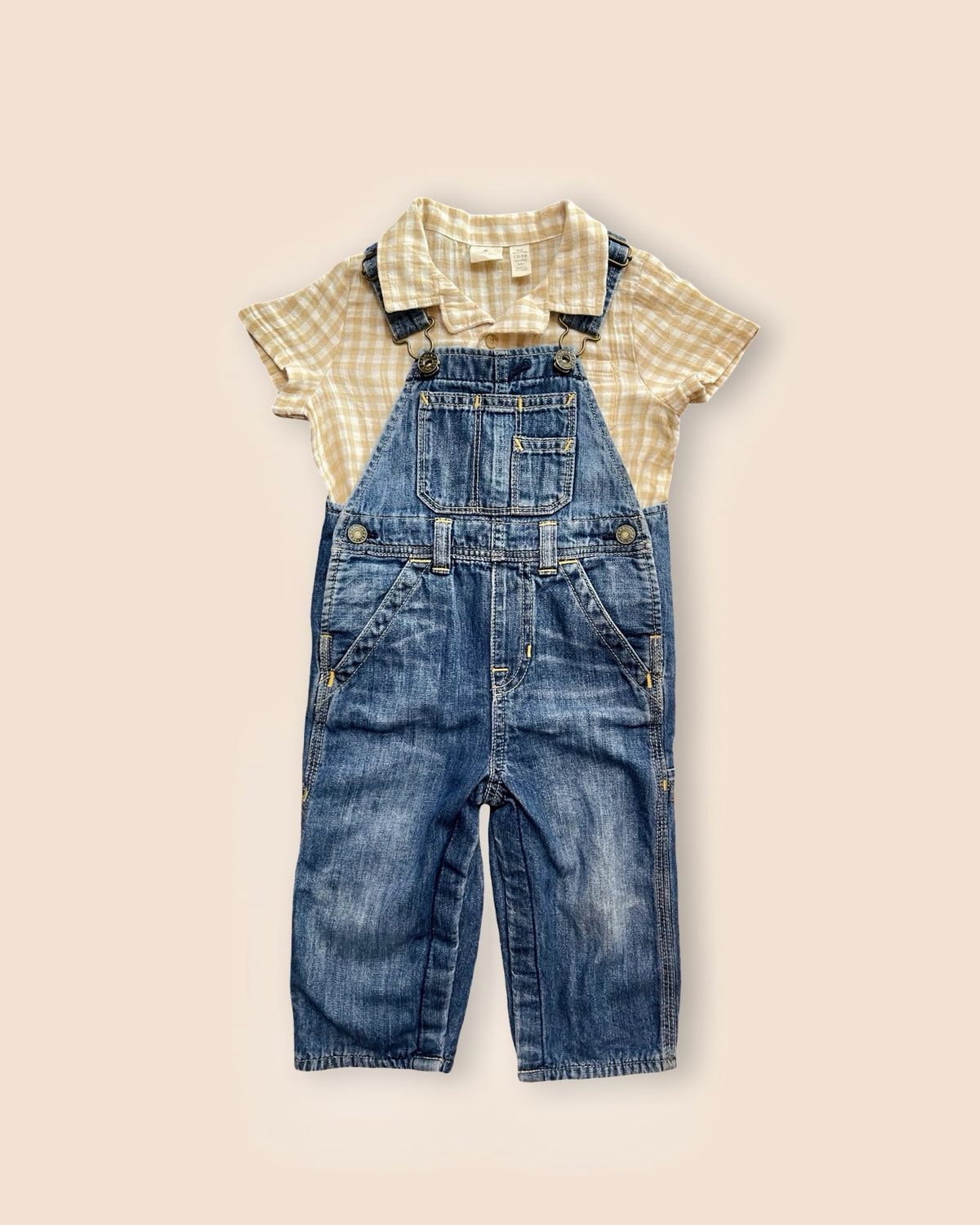 Gap denim overalls with gingham button-down set