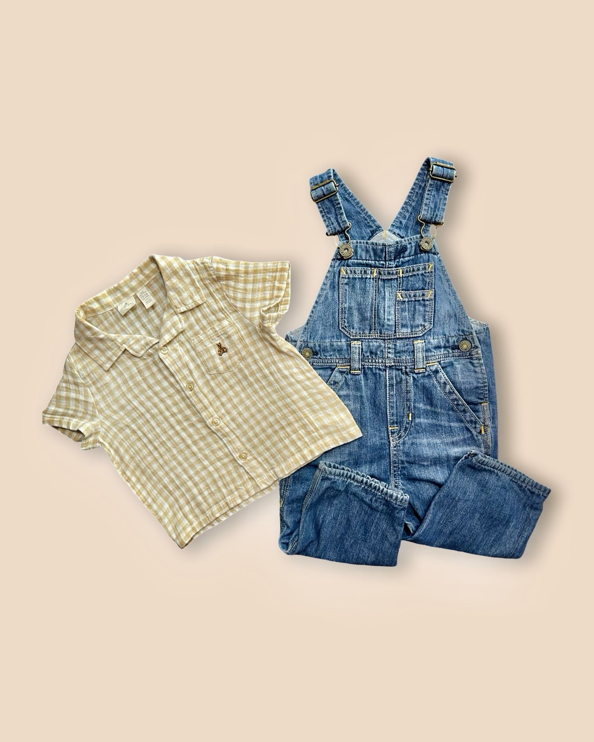 Gap denim overalls with gingham button-down set