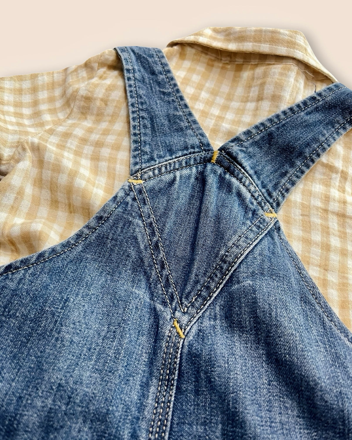 Gap denim overalls with gingham button-down set