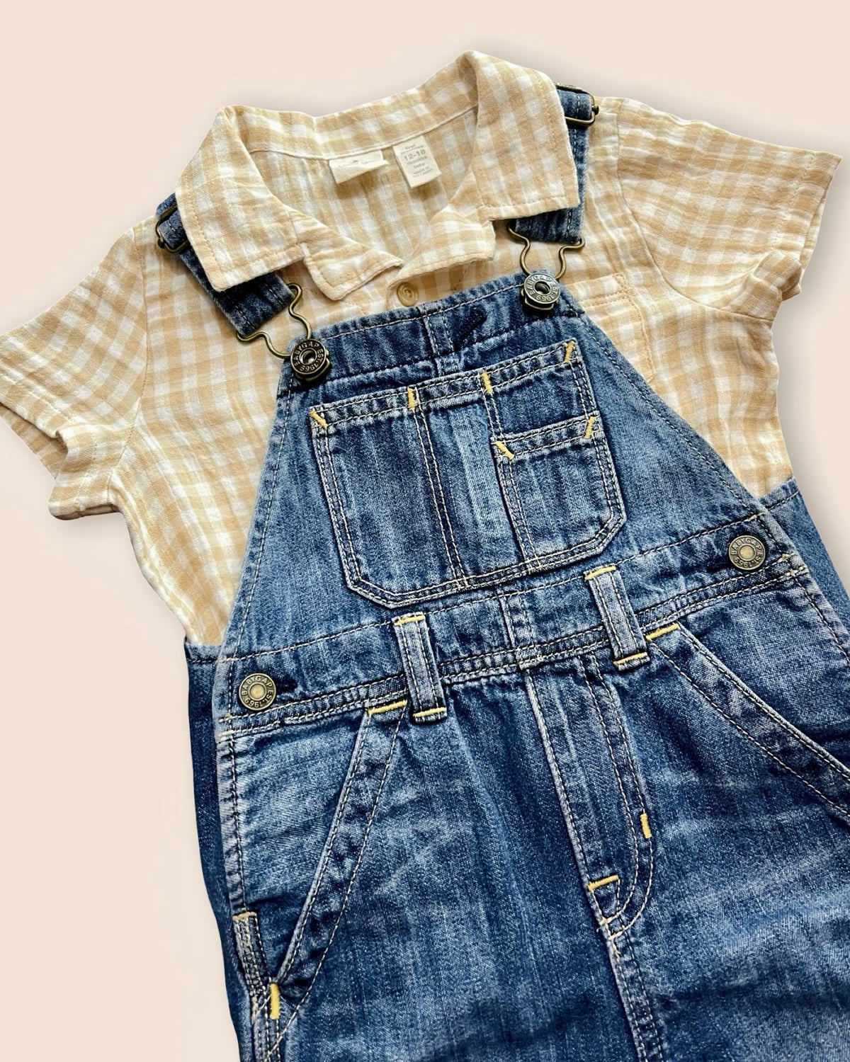 Gap denim overalls with gingham button-down set