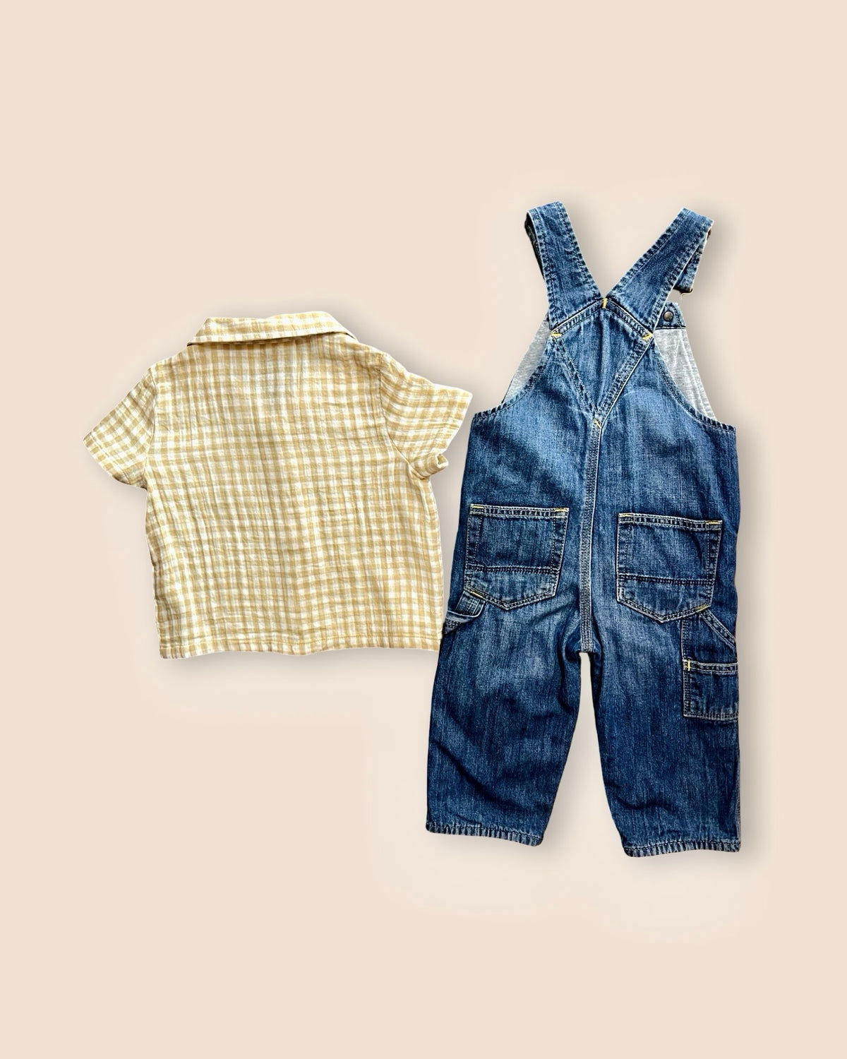 Gap denim overalls with gingham button-down set