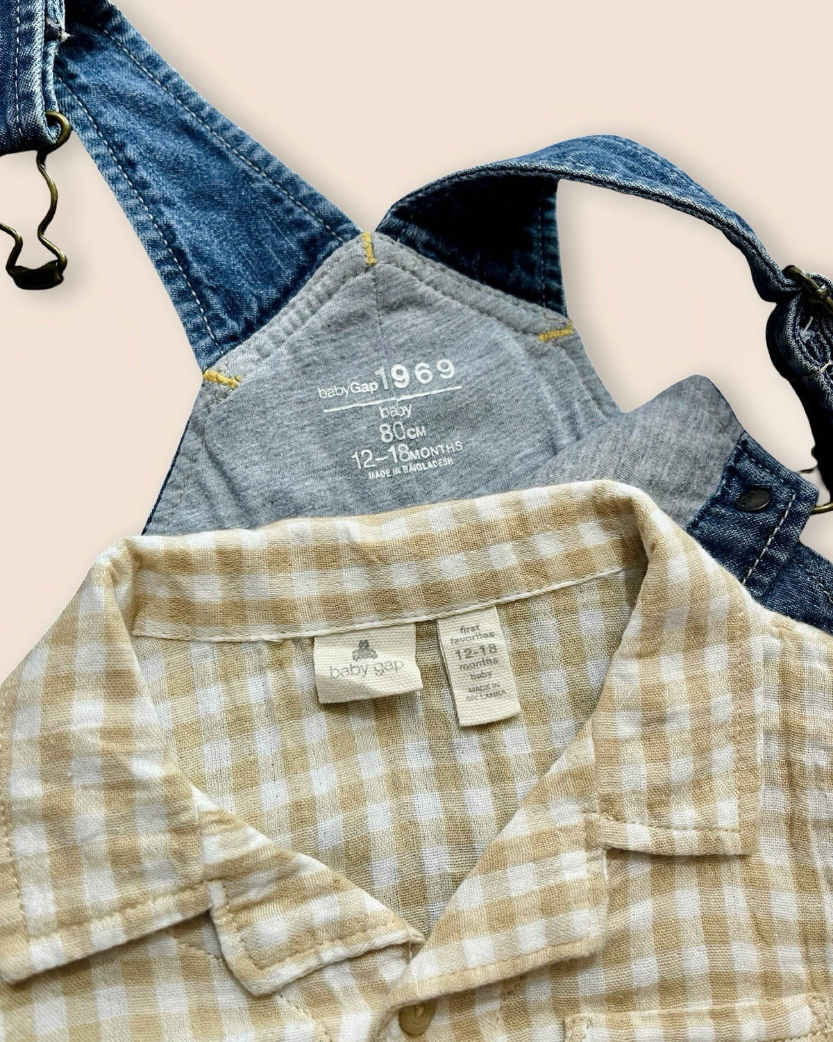 Gap denim overalls with gingham button-down set