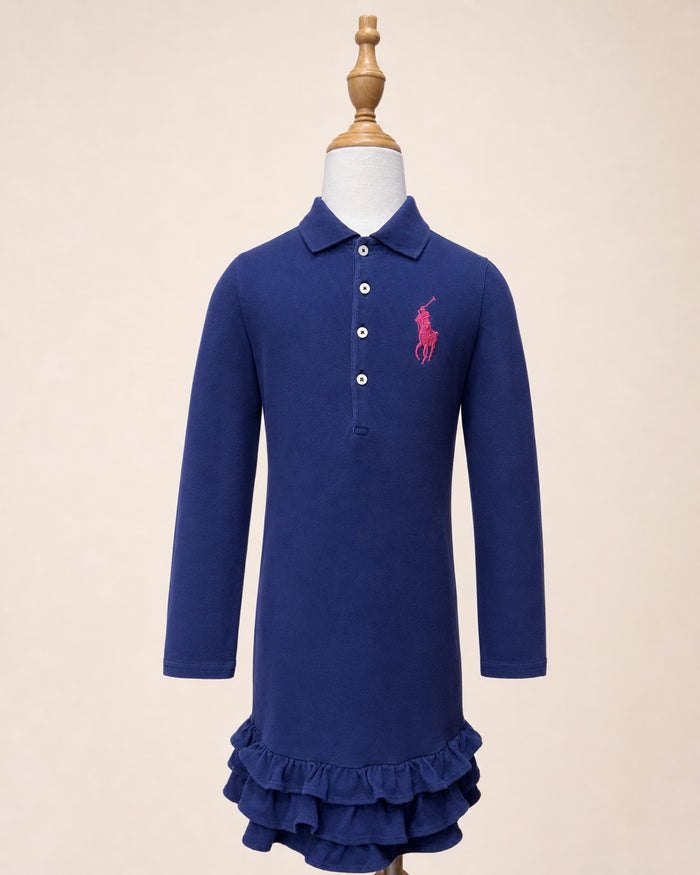 Long sleeve ruffle dress, navy