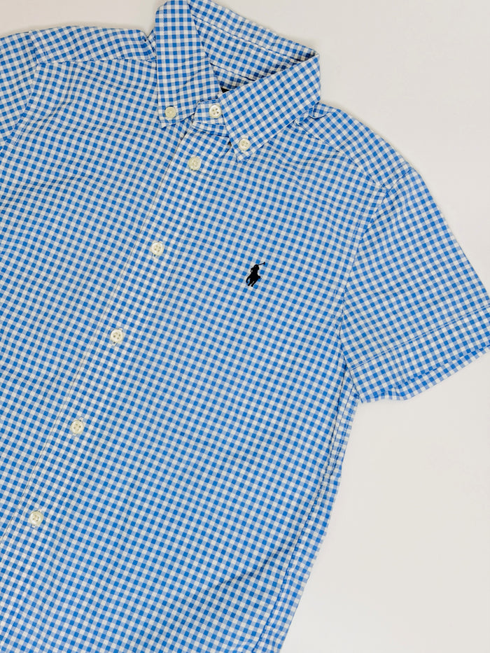 Gingham button down shirt, blue