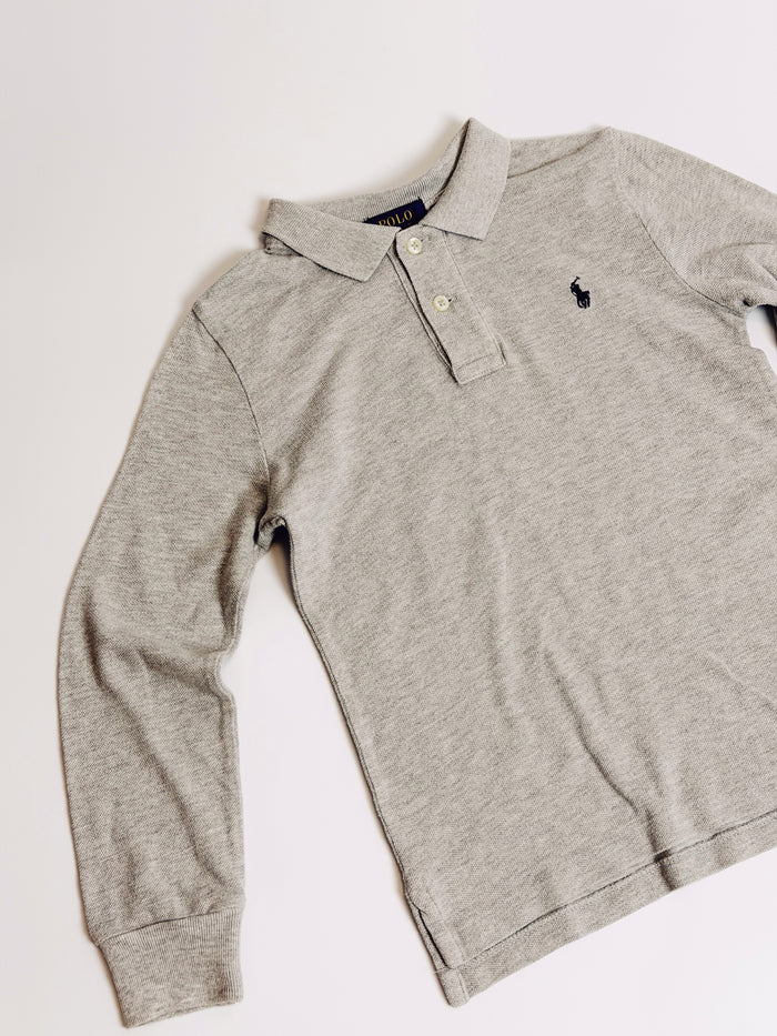 Heather long sleeve polo, gray