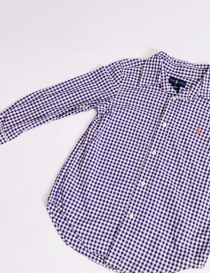 Gingham long sleeve button-down shirt, purple