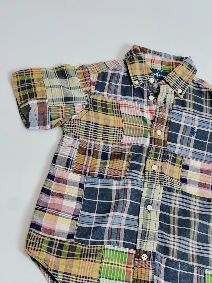 Patchwork plaid button-down shirt