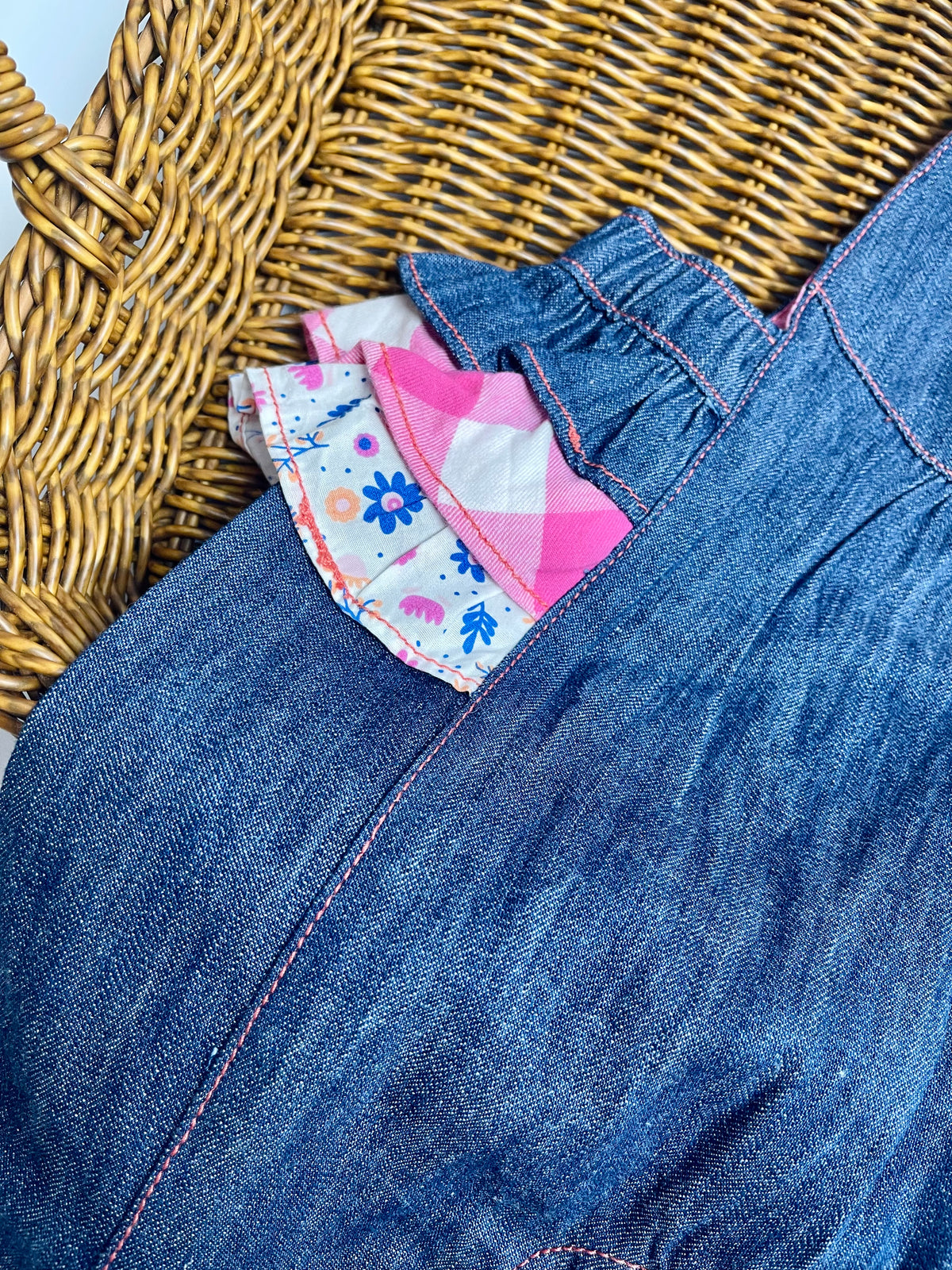 DISNEY - Minnie Mouse Denim Overall Romper with Floral Bow