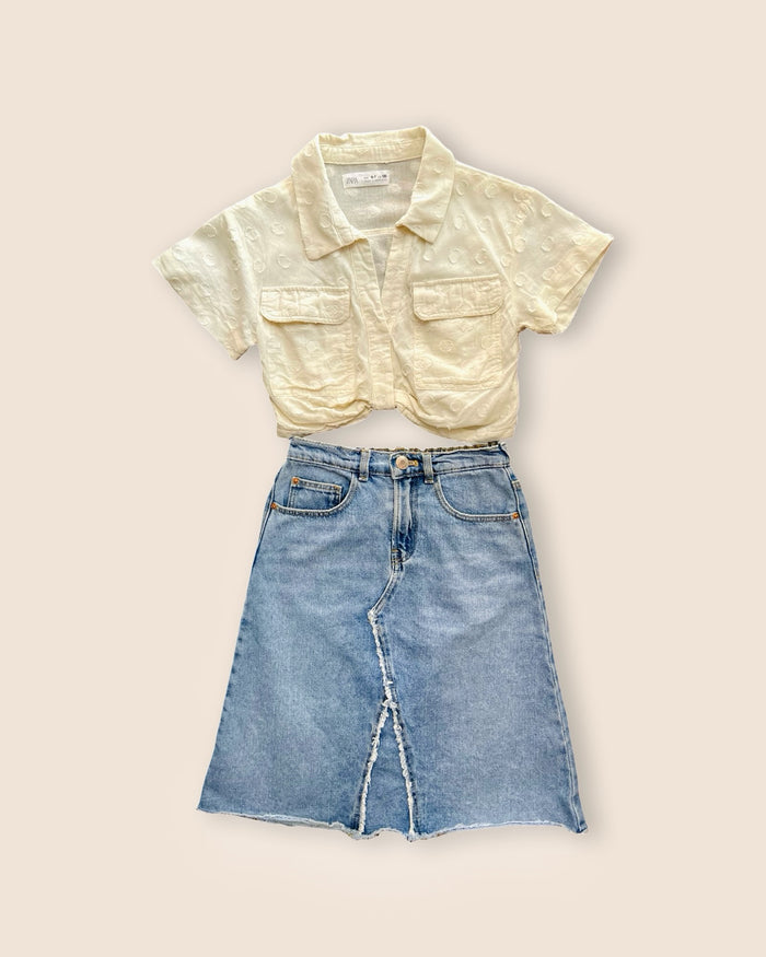 Textured shirt + skirt, denim