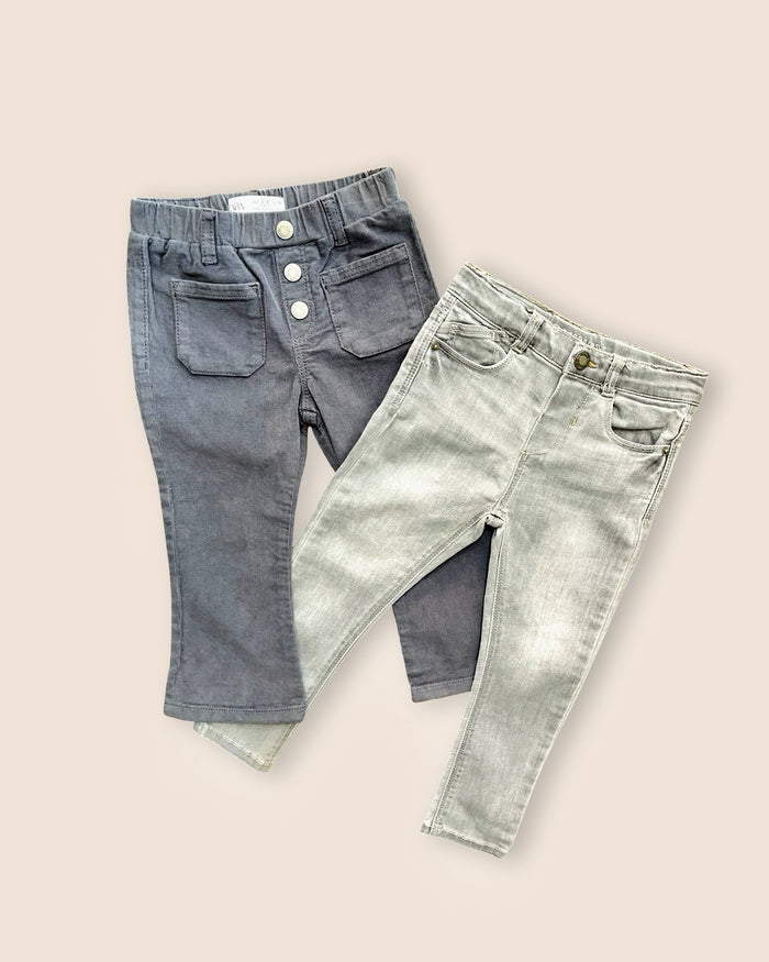 & light wash denim pants set, charcoal