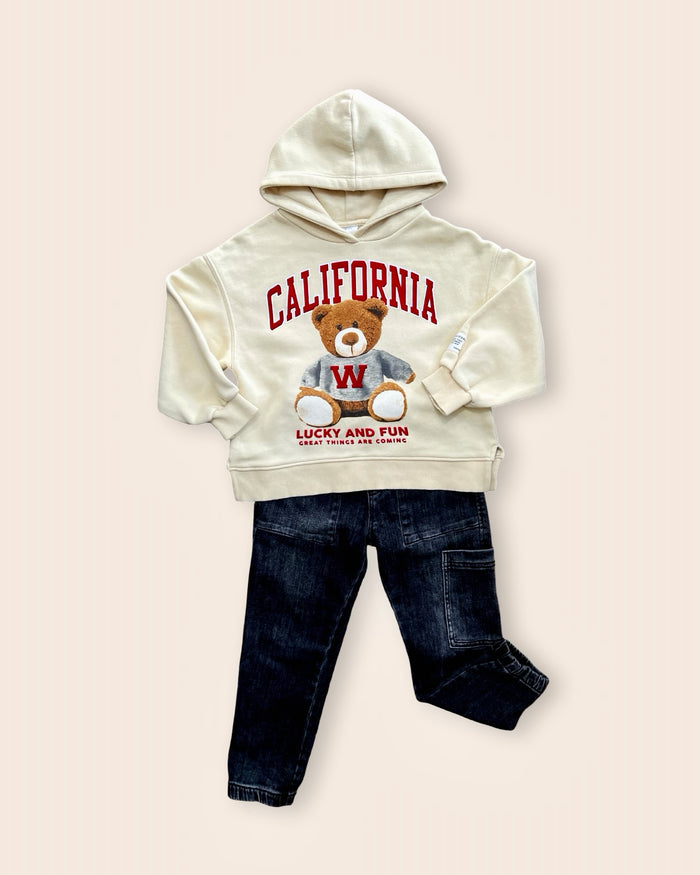 California teddy hoodie + jeans