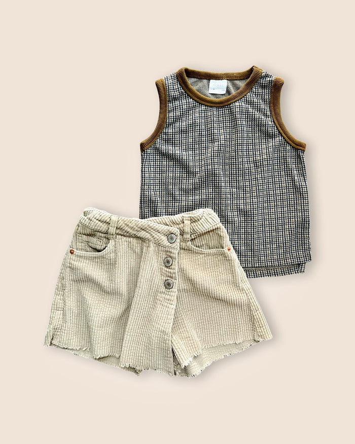 Houndstooth vest + corduroy shorts