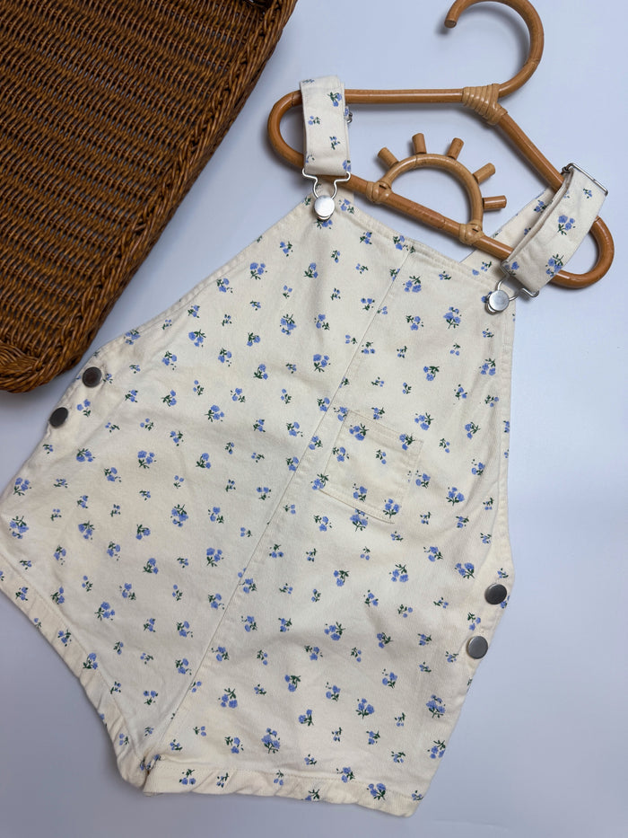 Floral overall romper, the sweetest cream & blue