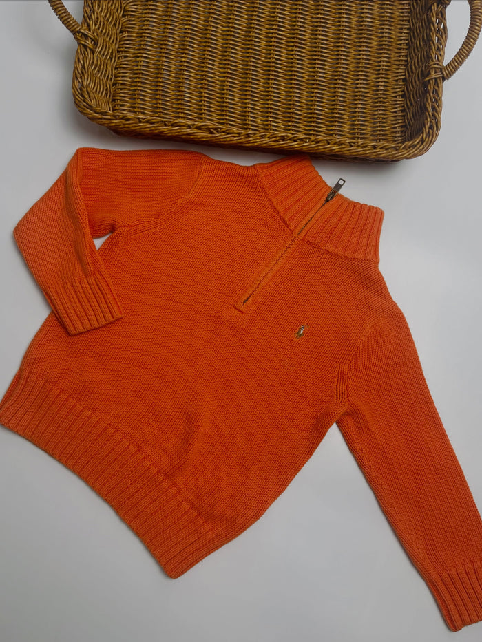Vibrant orange half-zip knit sweater