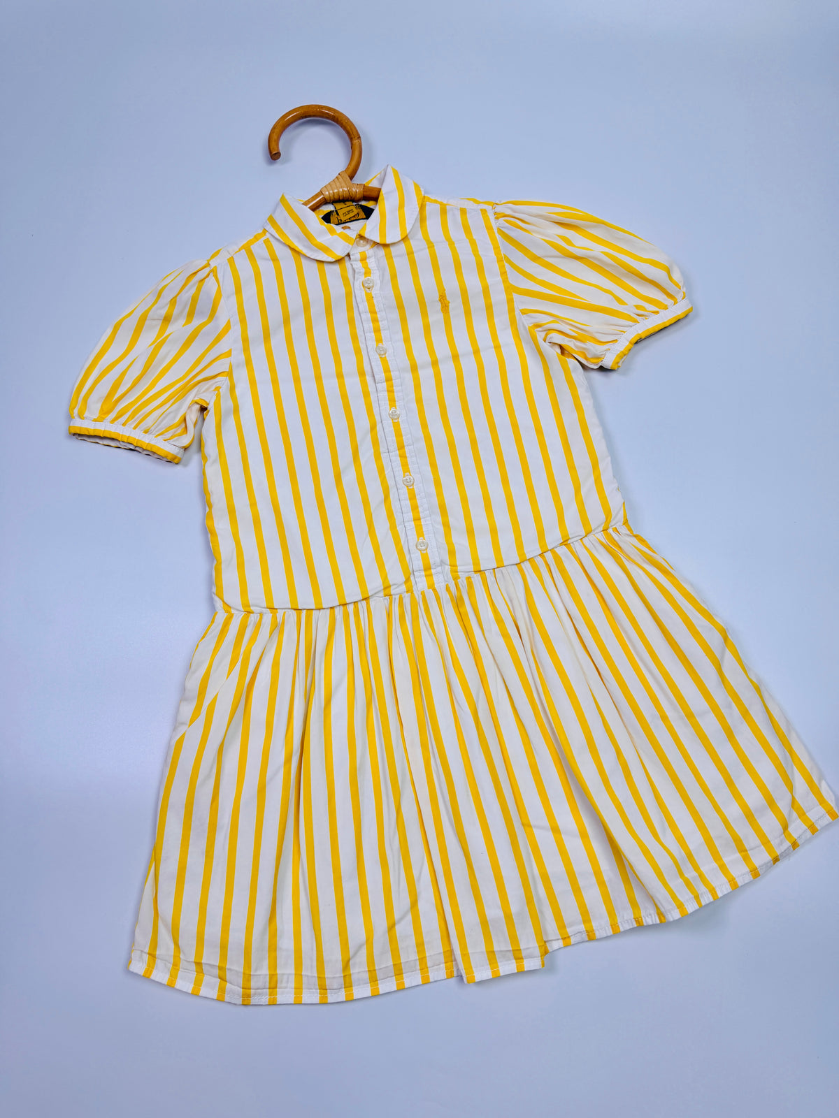 Ralph Lauren Yellow & White Striped Puff-Sleeve Dress