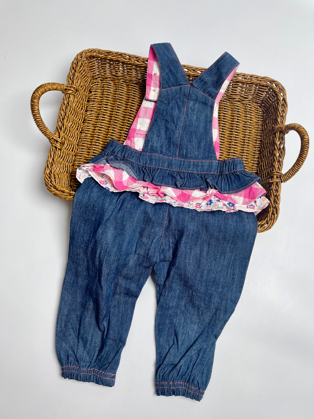 DISNEY - Minnie Mouse Denim Overall Romper with Floral Bow