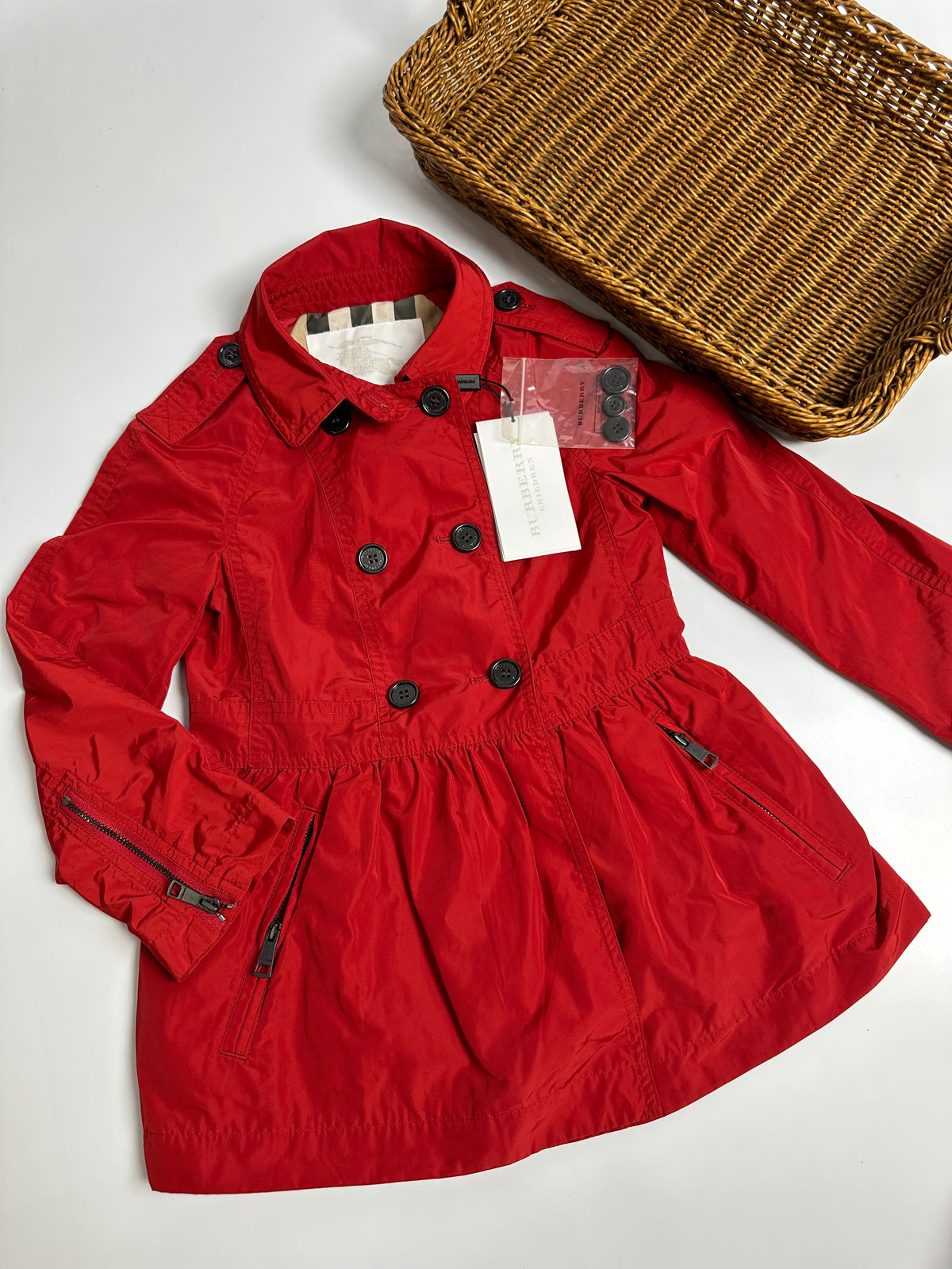 Burberry Kids Red Double-Breasted Trench Coat | MINI MANTLEBURY | New with Tags