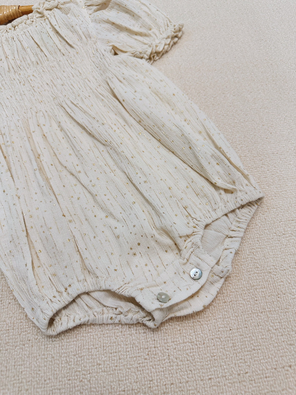 Hi Bye Ivory Gold Fleck Puff Sleeve Romper