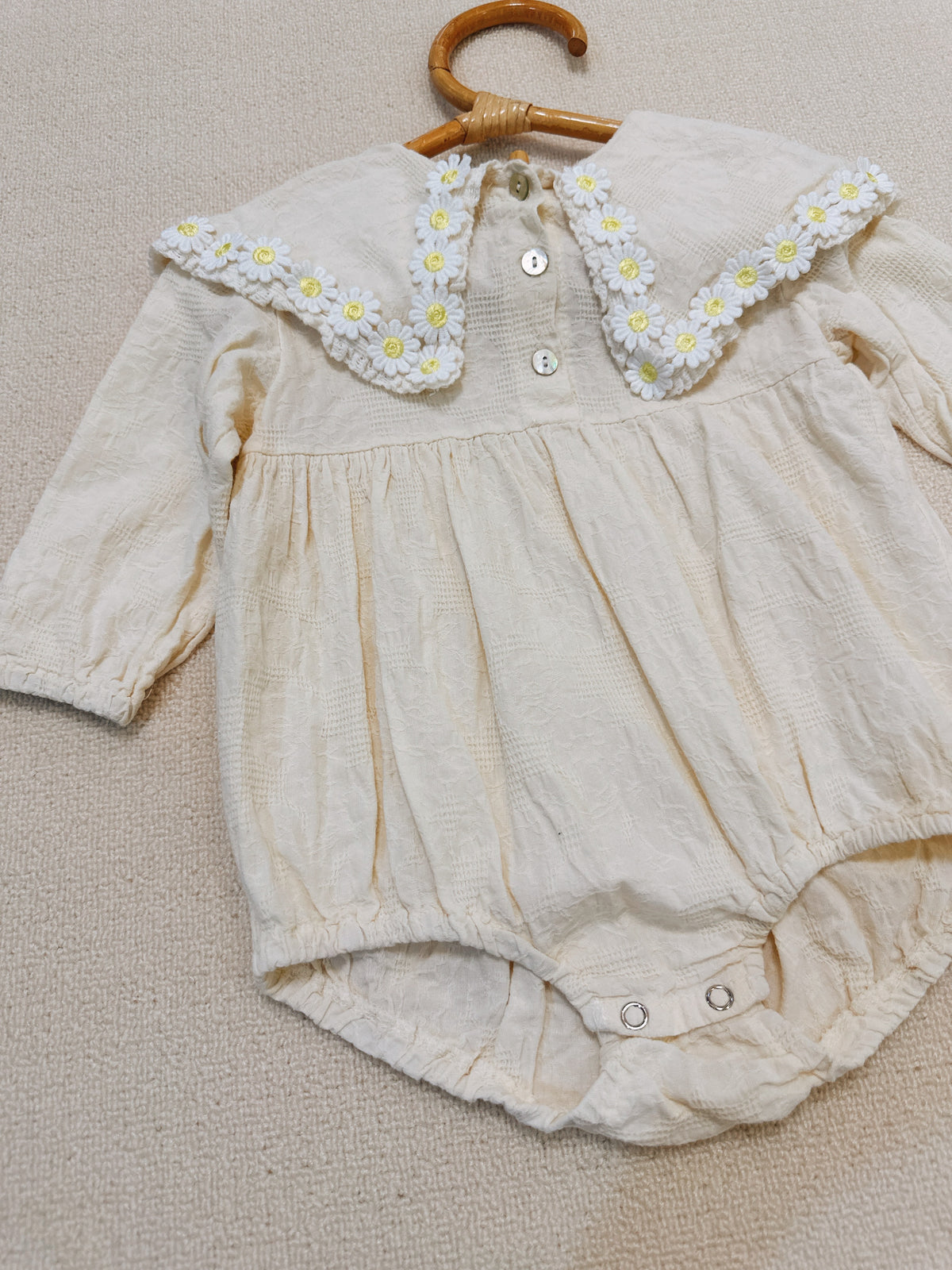 Ivory Daisy Collar Long Sleeve Romper