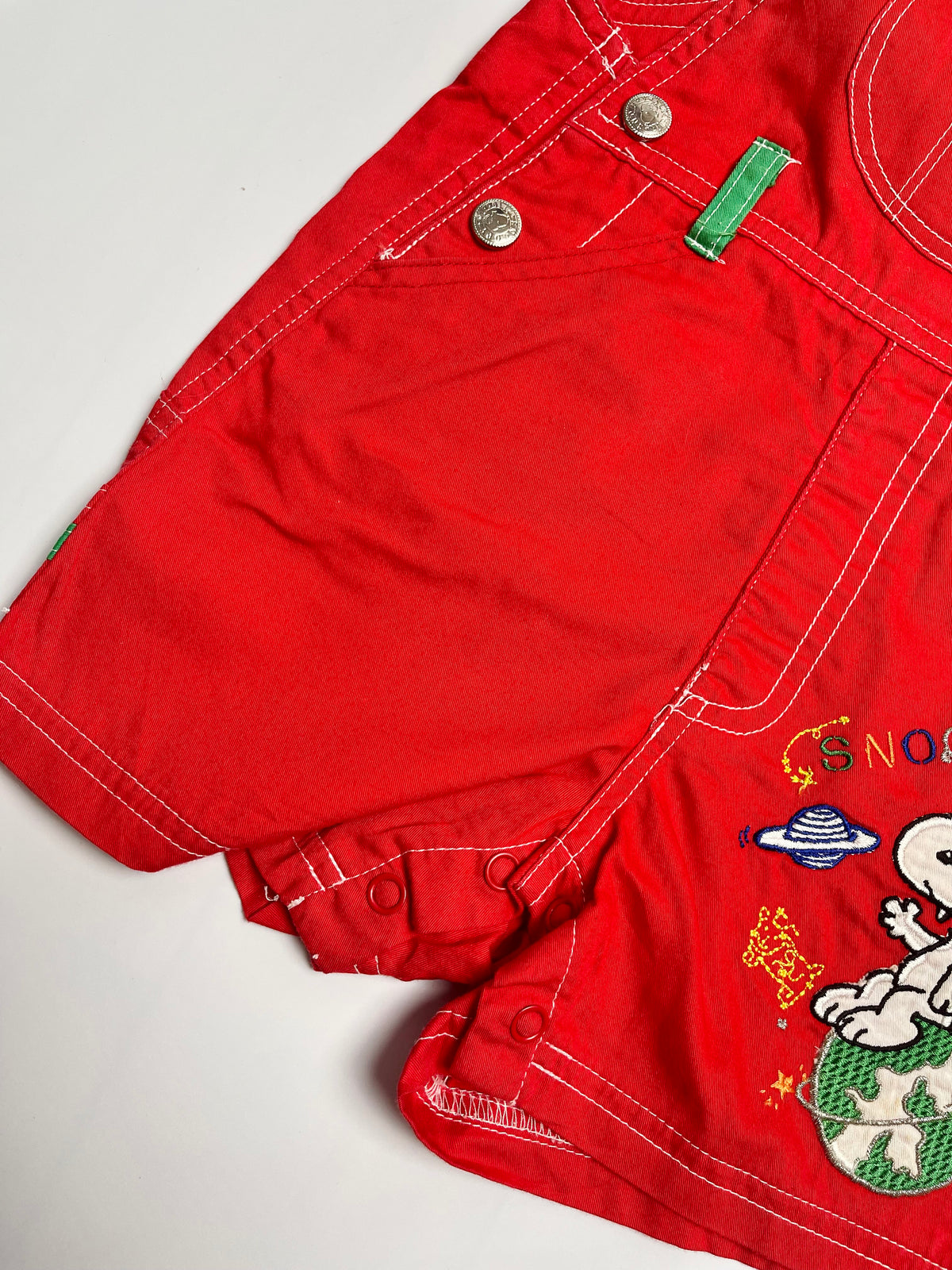 VINTAGE Snoopy Red Denim Overall Shorts