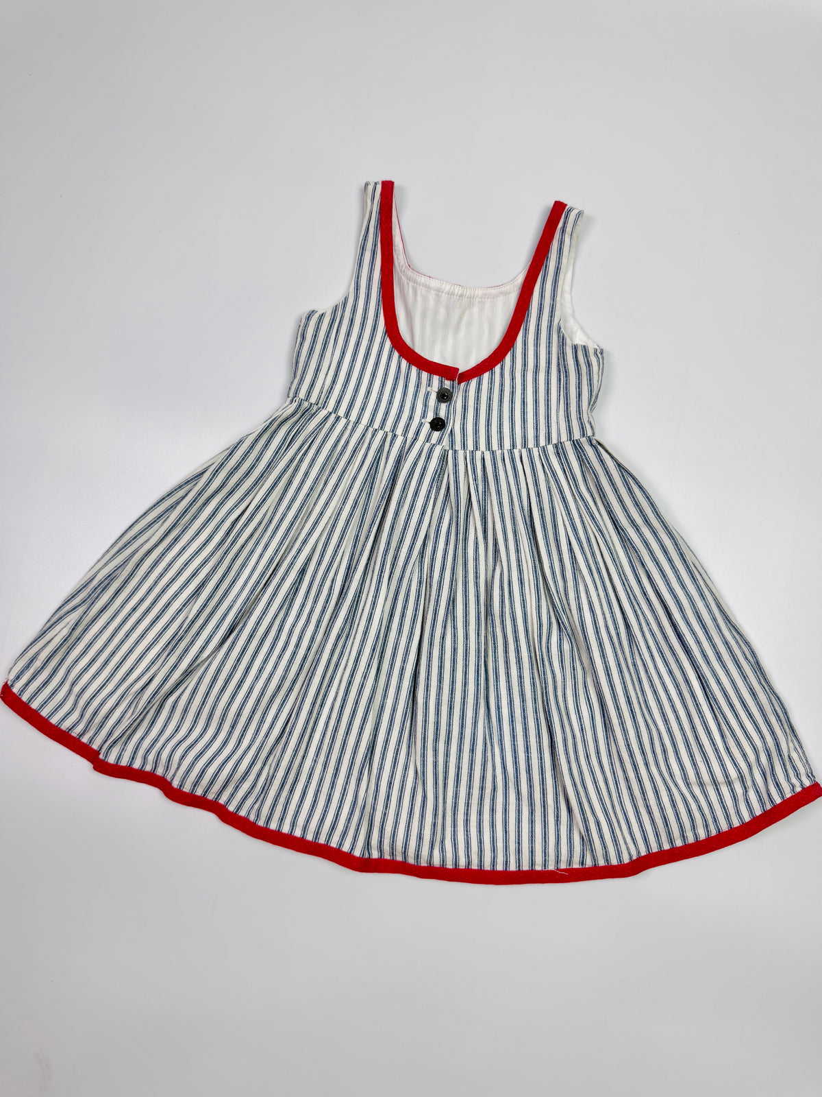 Vintage Ralph Lauren Blue & White Striped Sundress with Red Trim