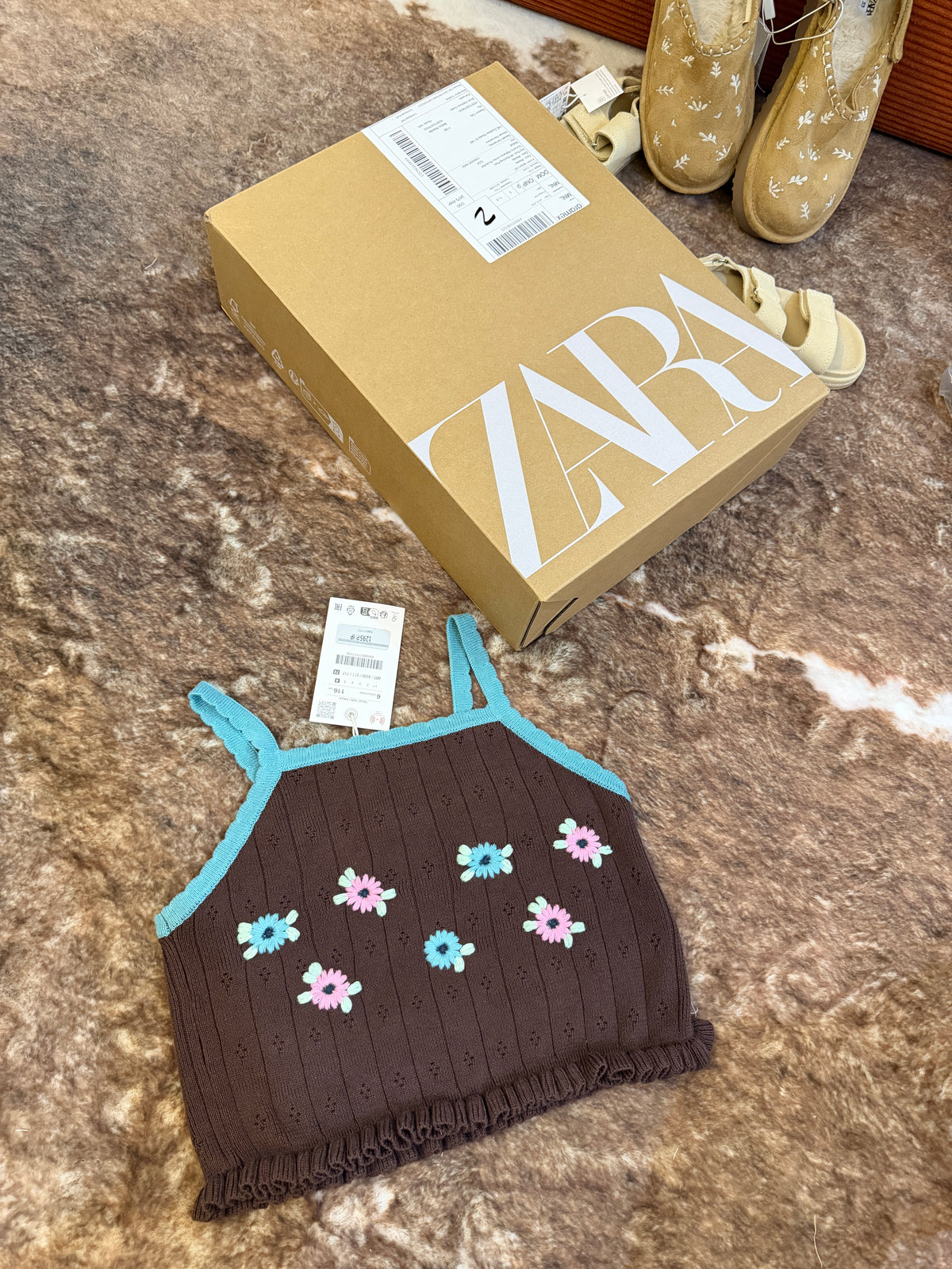 ZARA choco/teal crochet top