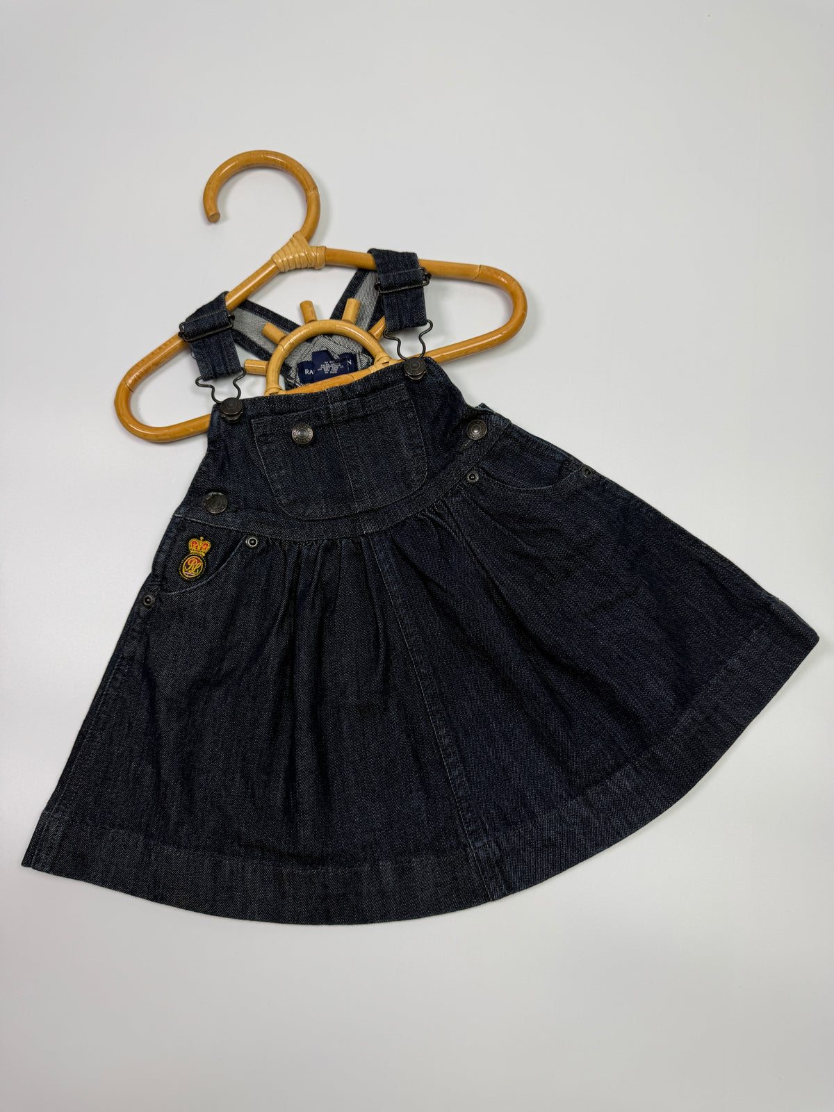 Ralph Lauren Dark Denim Overall Skirt with Crest Detail