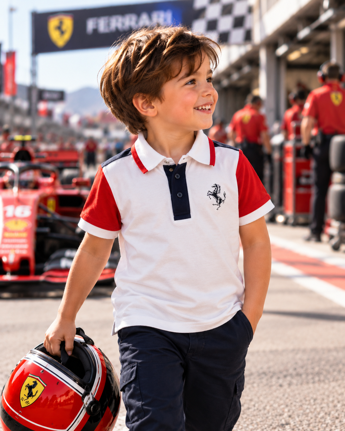 Ferrari White, Red & Navy Polo Shirt | Boys