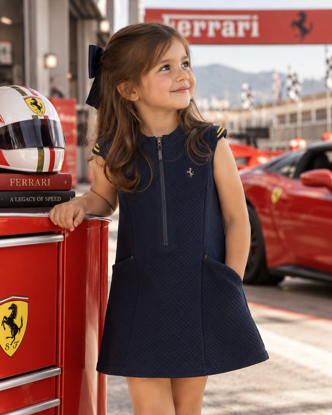 Ferrari Navy Quilted Polo Dress | Girls