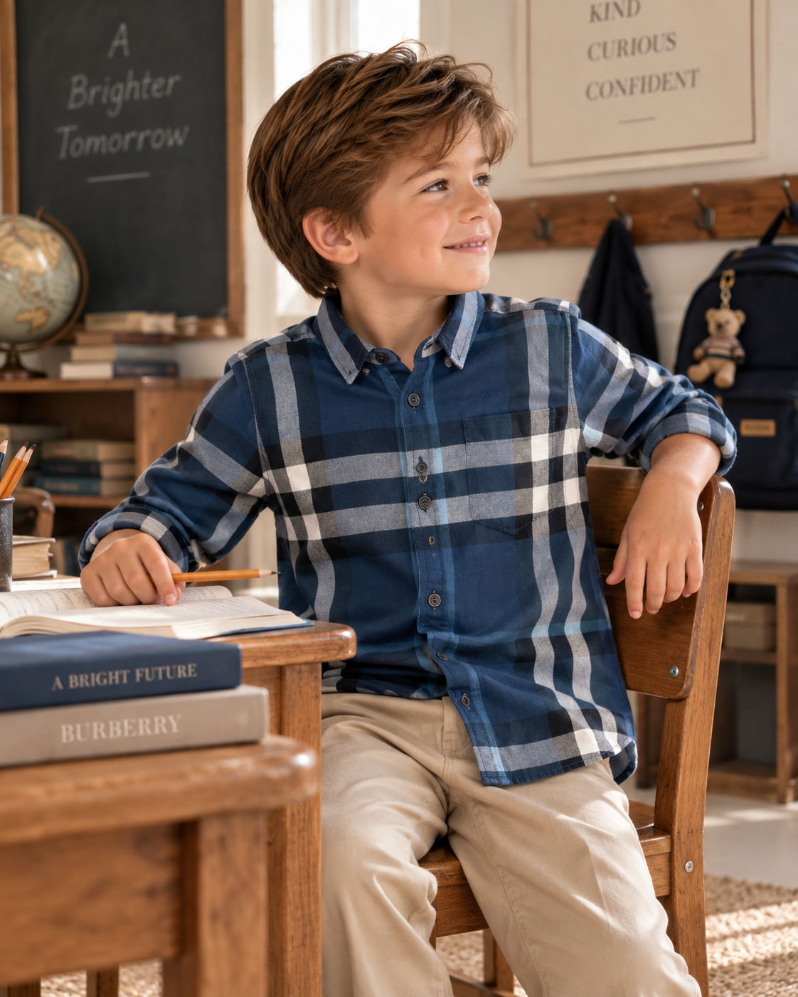 Burberry Kids Blue Check Long-Sleeve Button-Down Shirt