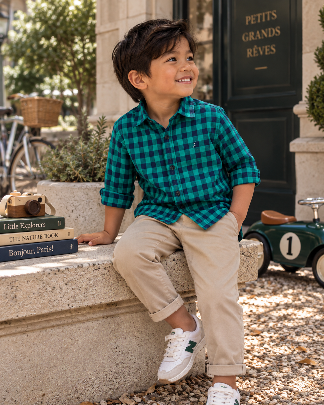 Jacadi Paris Green & Navy Gingham Shirt