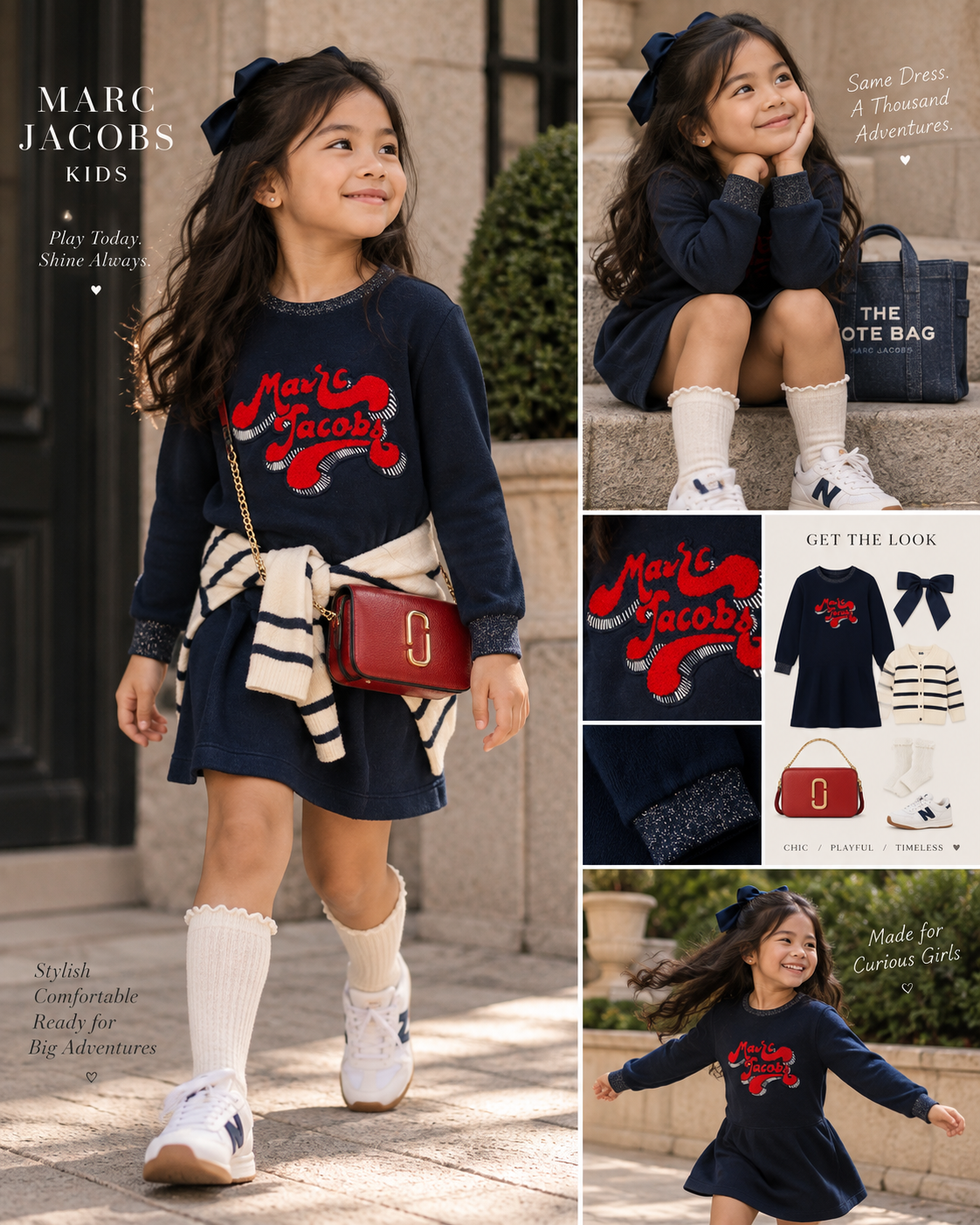 Marc Jacobs Kids Navy Velour Long-Sleeve Dress | Girls