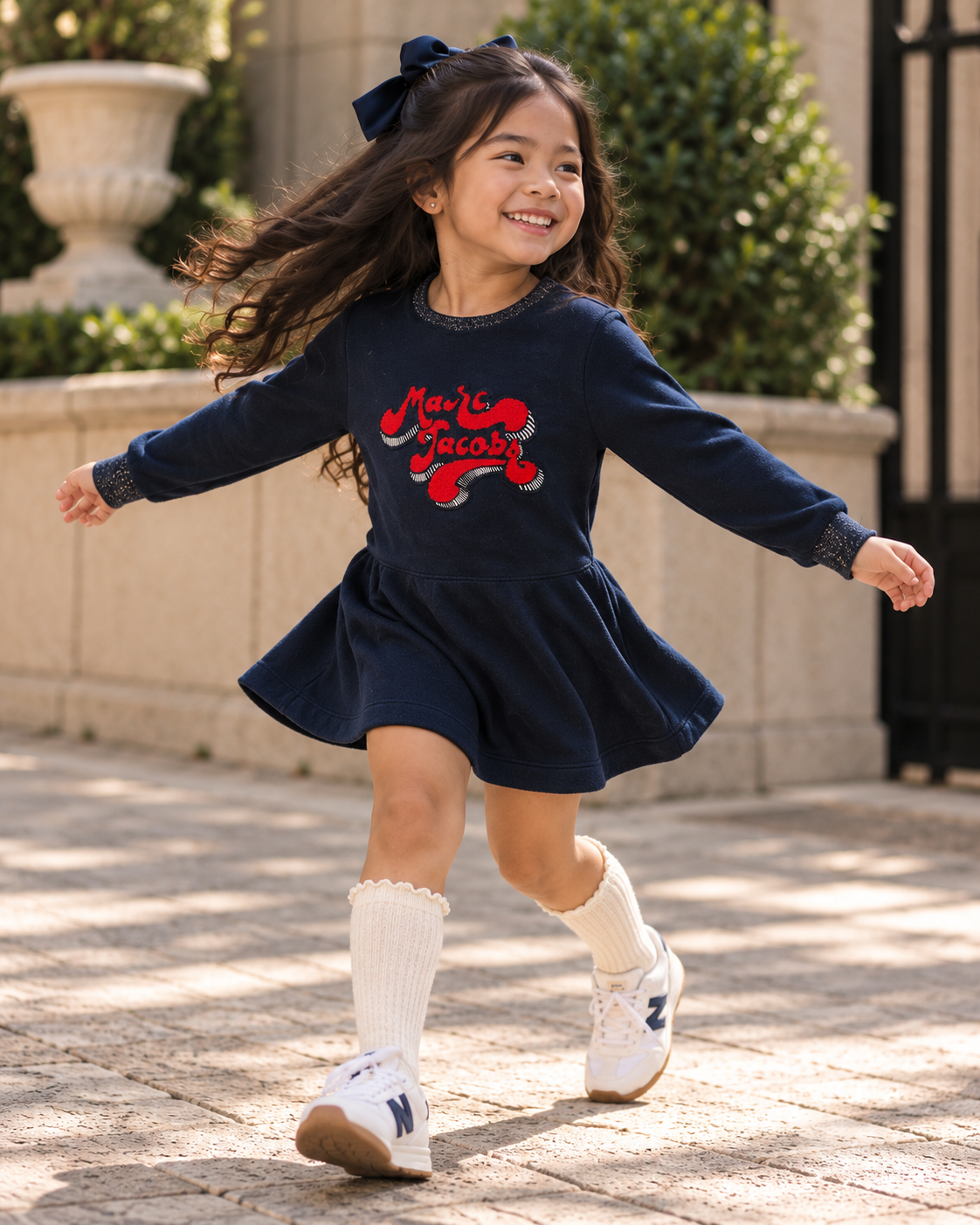 Marc Jacobs Kids Navy Velour Long-Sleeve Dress | Girls