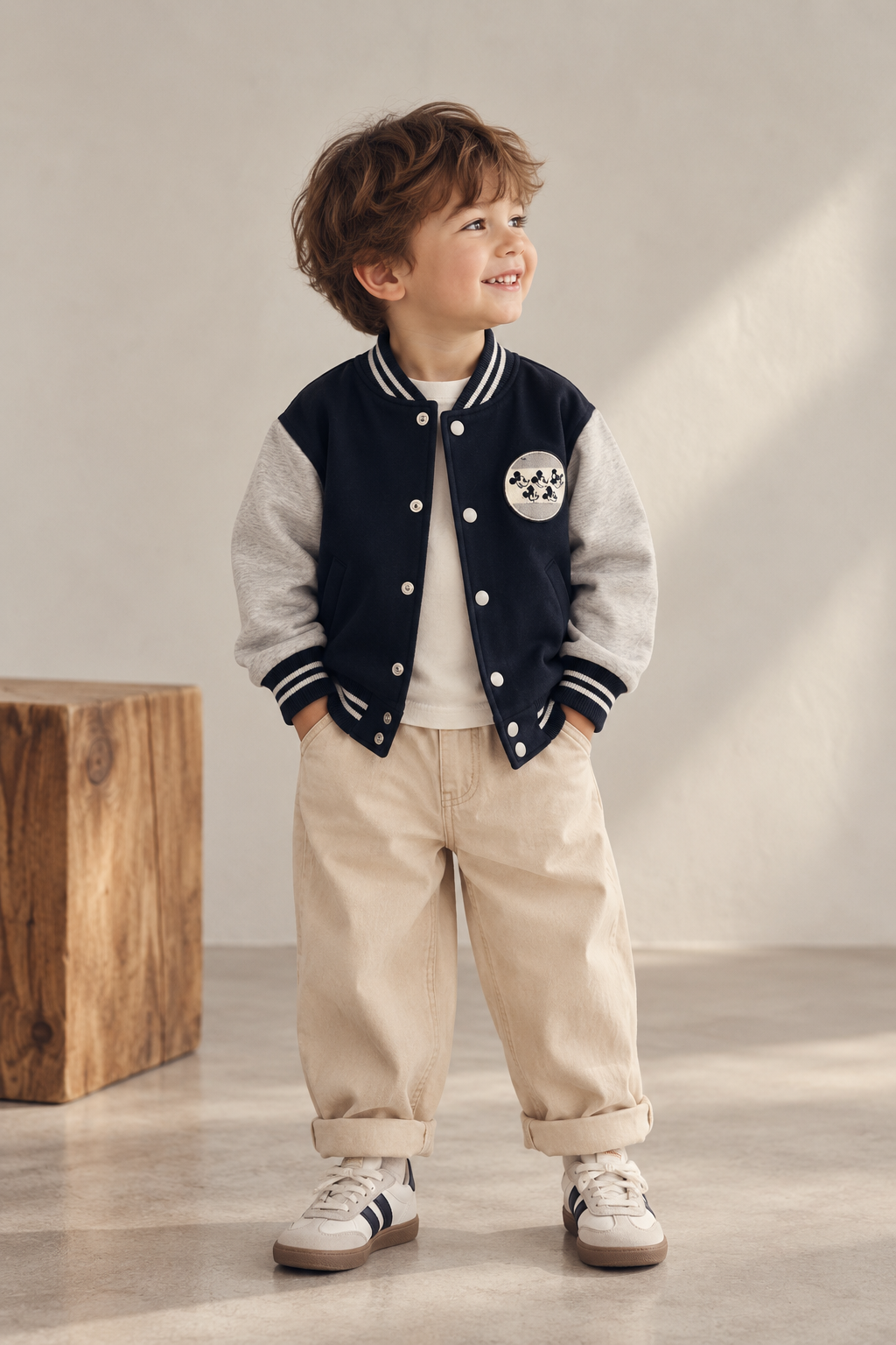 UNIQLO x Disney Mickey Mouse Navy & Grey Varsity Jacket | Kids